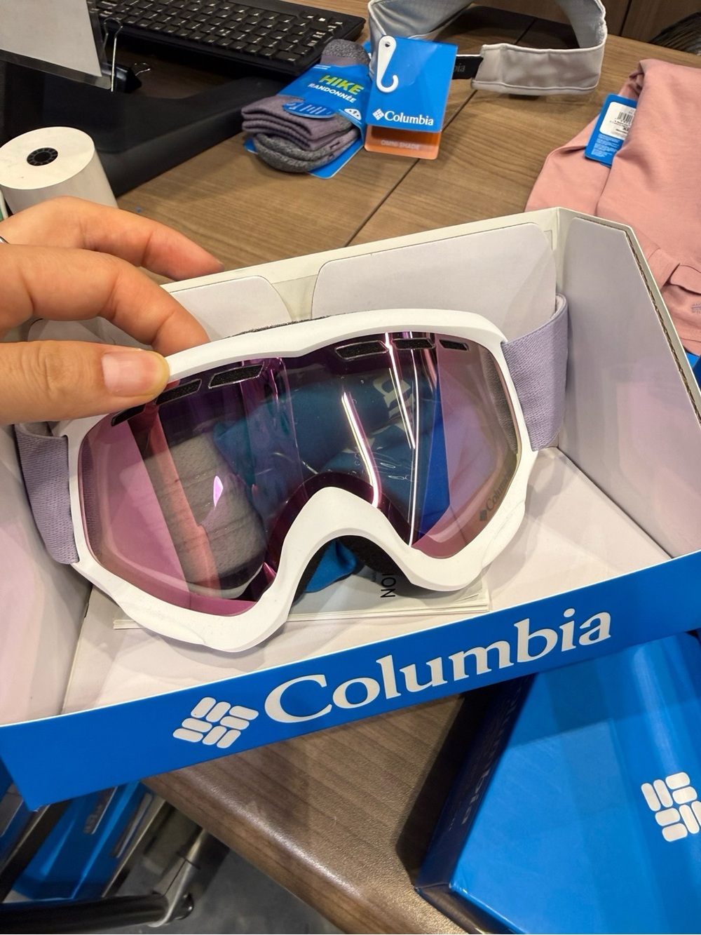 Brand New！Columbia White & Lavender Ski Goggles with Pink Lens，size S